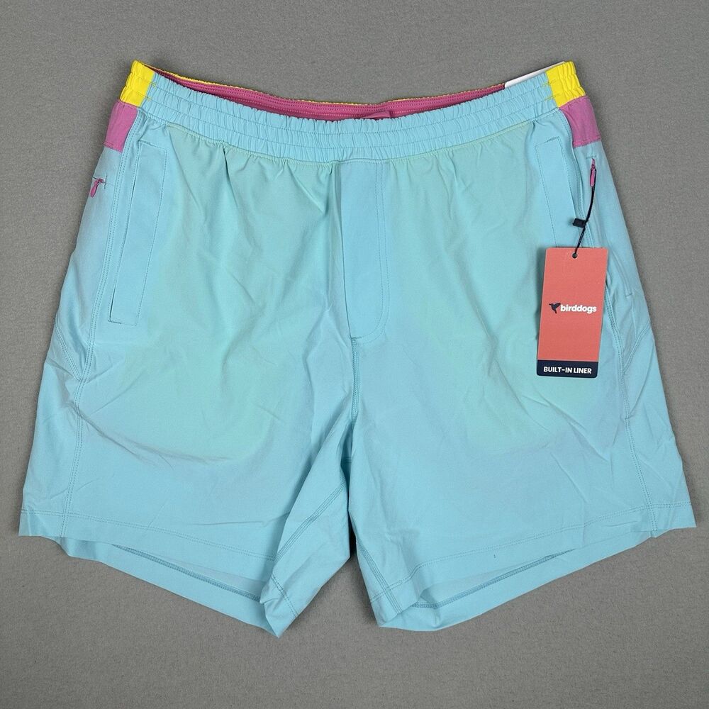 NEW Mens Birddogs Size 2XL Built-In Liner 9" Performance Shorts Retro Blue